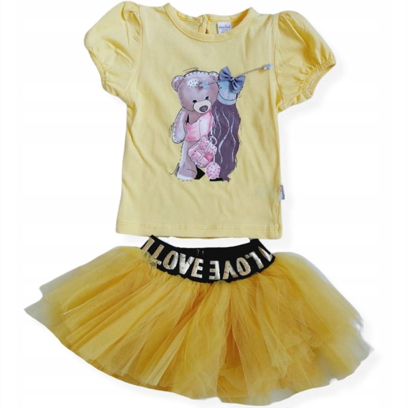 Żółty komplet z tiulową spódniczką