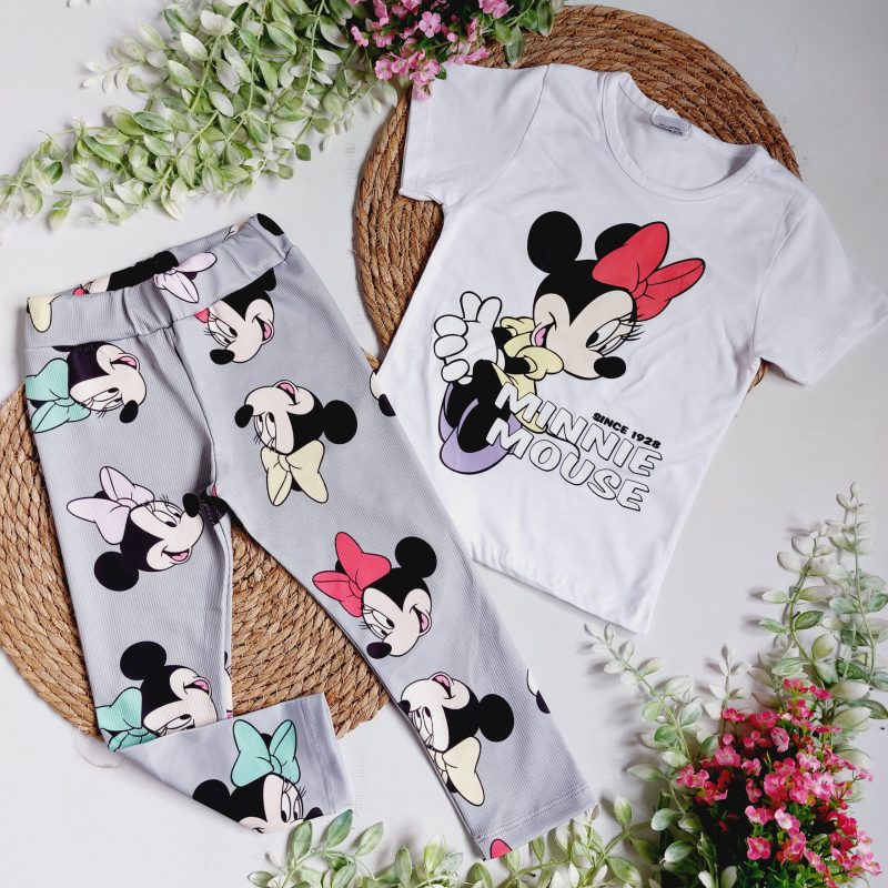 Komplet leginsy prążkowane i koszulka Minnie