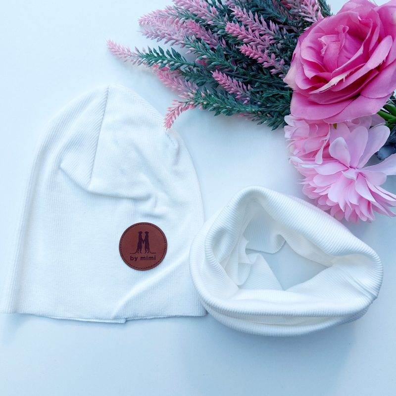 Czapka + komin prążek biały By Mimi