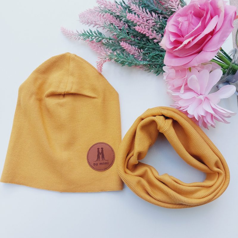 Czapka + komin prążek musztardowy By Mimi
