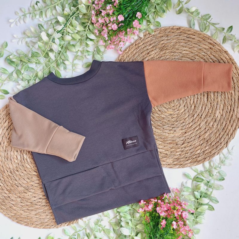 Ciepła bluza z rozcięciami brąz z rudym