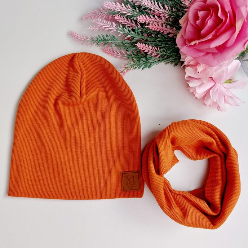 Czapka + komin prążek pomarańcz By Mona