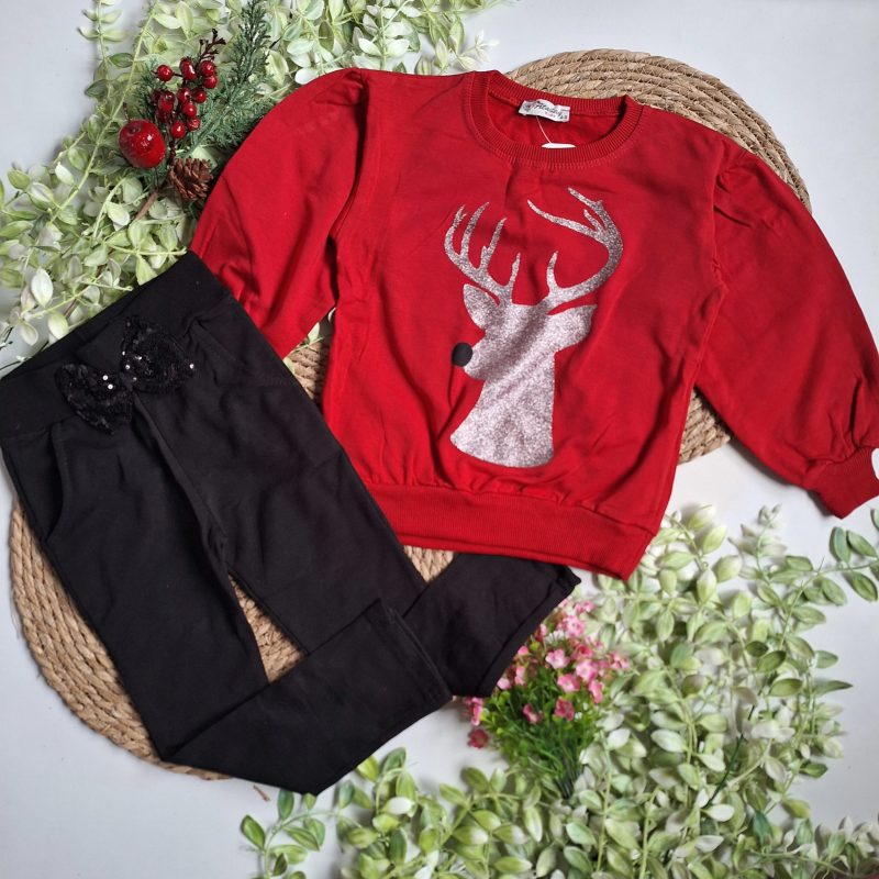 Komplet świąteczny bluza z bufkami i leginsy z kokardą