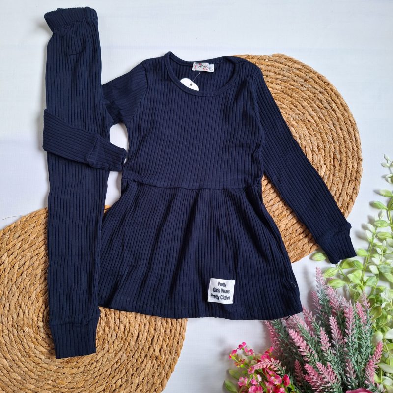 Komplet prążkowany tunika i leginsy granatowy