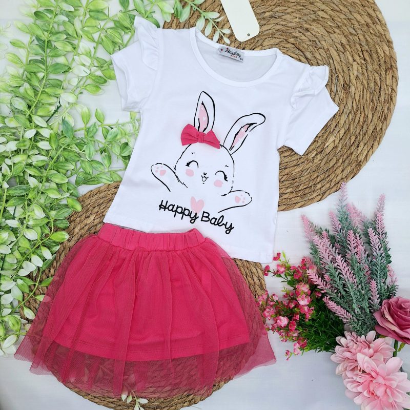 Komplet z różową spódniczką Króliczek