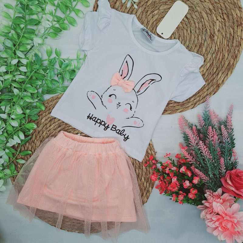 Komplet króliczek spódniczka tiul pudrowa