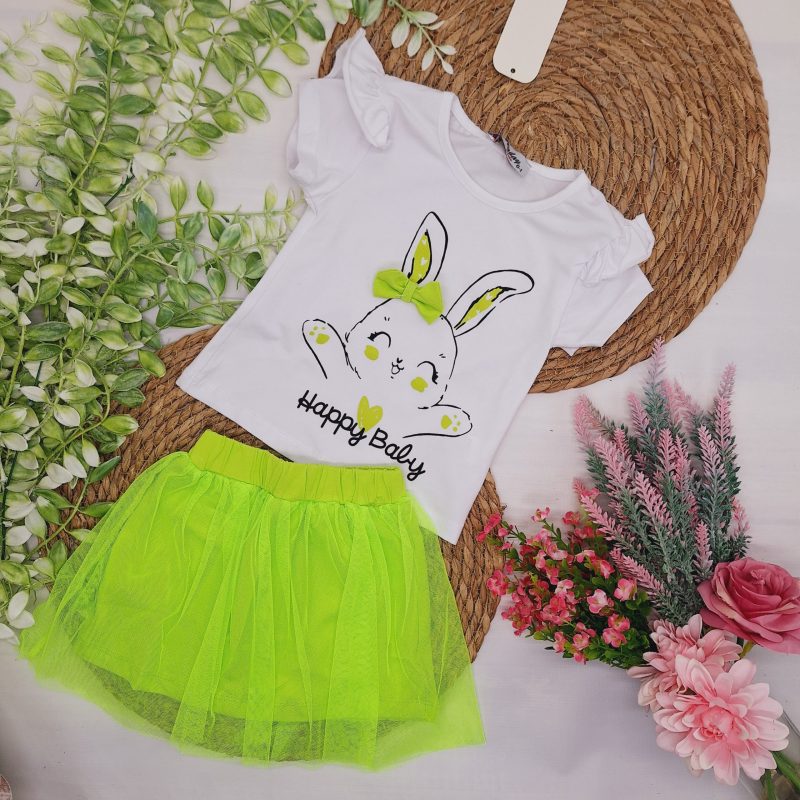 Komplet króliczek spódniczka tiul neonowa zieleń