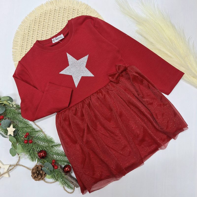 Czerwona sukienka z gwiazdką i tiulem