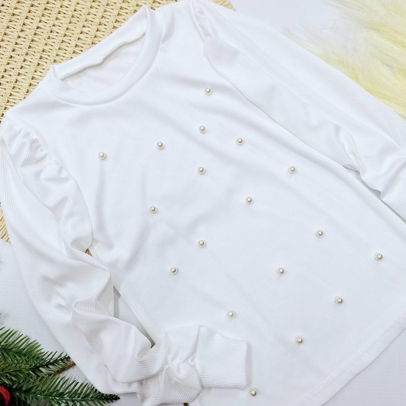 Prążkowa bluzeczka z marszczonymi rękawkami