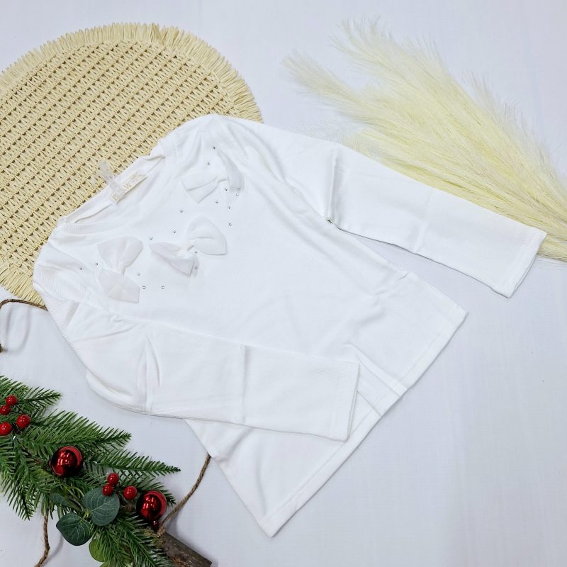 Biała bluzka prążek kokardki