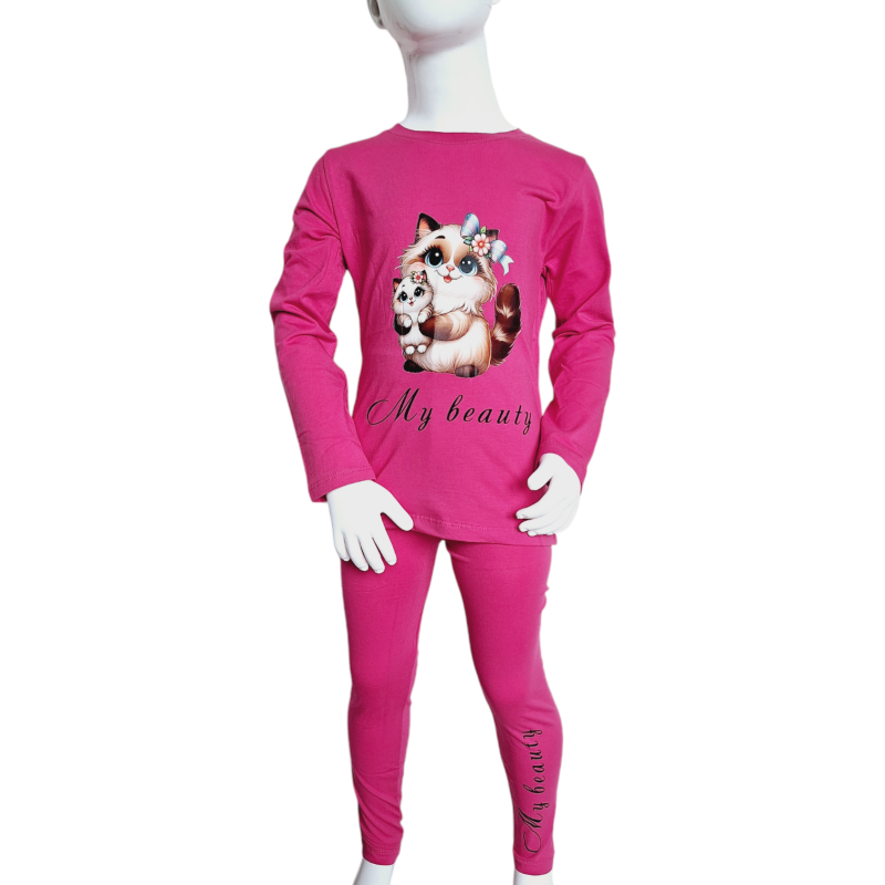 Komplet z kotkiem ciemny róż